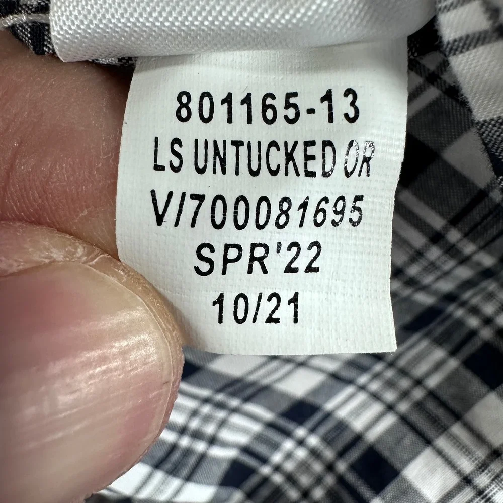Banana Republic Button Down Shirt Mens L Large Navy White Plaid Untucked Fit